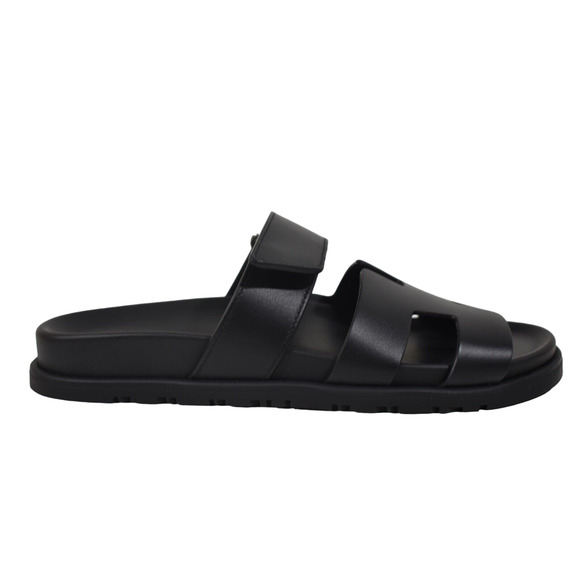 Hermes Chypre Sandal Black Calfskin Leather H Logo Strap Slide Slip On Flat 42 - Picture 2 of 12